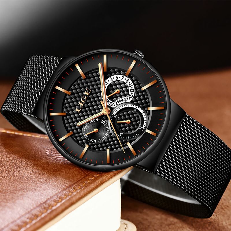 Lige 9836 Reloj Casual De Negocios Para Hombre Reloj De Cuarzo Con Pantalla De Fecha Y Semana Luminosa Impermeable