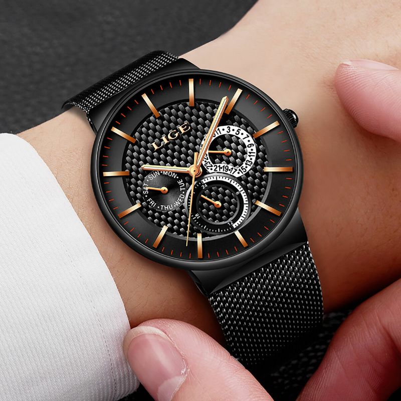 Lige 9836 Reloj Casual De Negocios Para Hombre Reloj De Cuarzo Con Pantalla De Fecha Y Semana Luminosa Impermeable