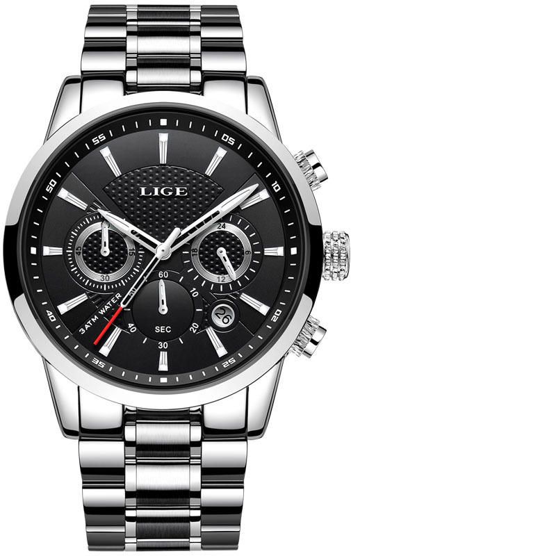 Lige 9866 Cronógrafo Reloj De Pulsera Para Hombre Con Banda De Acero Completa Reloj De Cuarzo Con Pantalla Luminosa