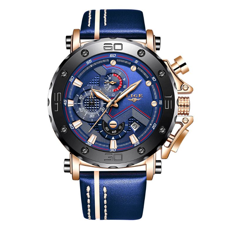 Lige 9899 Moda Hombres Correa De Cuero Pantalla Luminosa Reloj Reloj De Cuarzo