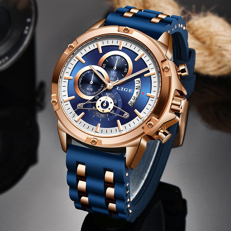 Lige 9907 Reloj De Pulsera De Cuarzo Con Correa De Silicona Para Hombre Con Visualización De Fecha Y Calendario De Moda