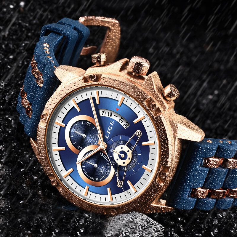 Lige 9907 Reloj De Pulsera De Cuarzo Con Correa De Silicona Para Hombre Con Visualización De Fecha Y Calendario De Moda