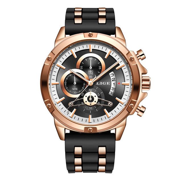 Lige 9907 Reloj De Pulsera De Cuarzo Con Correa De Silicona Para Hombre Con Visualización De Fecha Y Calendario De Moda