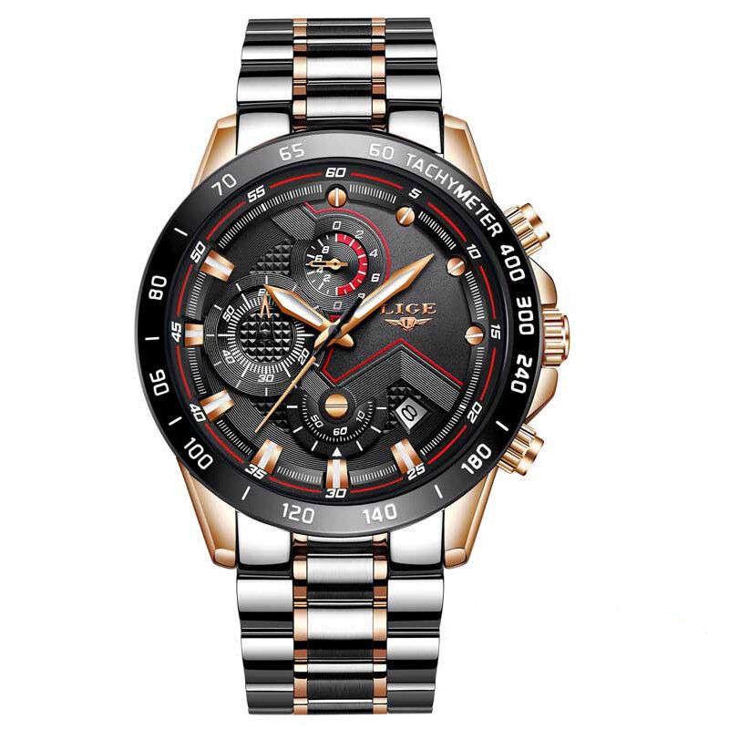 Lige 9982 Reloj De Pulsera Multifunción Impermeable Para Hombre Reloj De Cuarzo Con Pantalla Luminosa