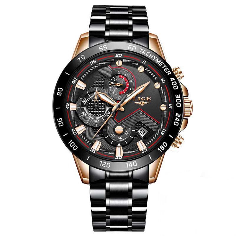 Lige 9982 Reloj De Pulsera Multifunción Impermeable Para Hombre Reloj De Cuarzo Con Pantalla Luminosa