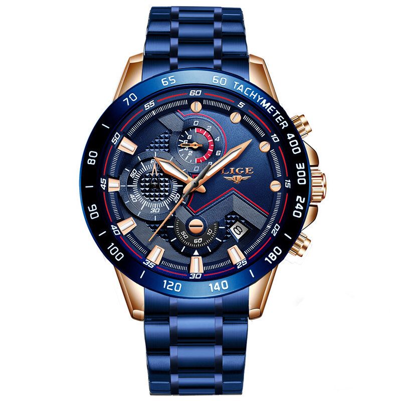 Lige 9982 Reloj De Pulsera Multifunción Impermeable Para Hombre Reloj De Cuarzo Con Pantalla Luminosa