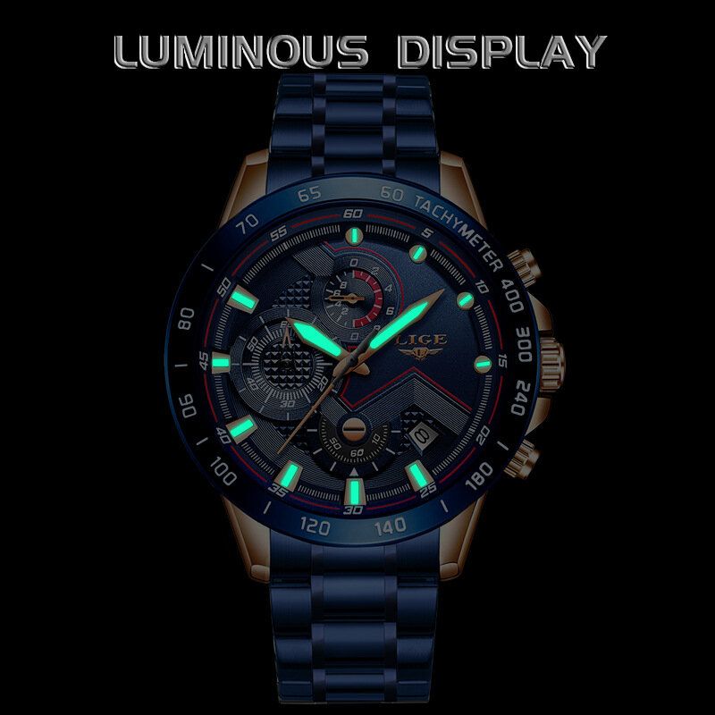 Lige 9982 Reloj De Pulsera Multifunción Impermeable Para Hombre Reloj De Cuarzo Con Pantalla Luminosa