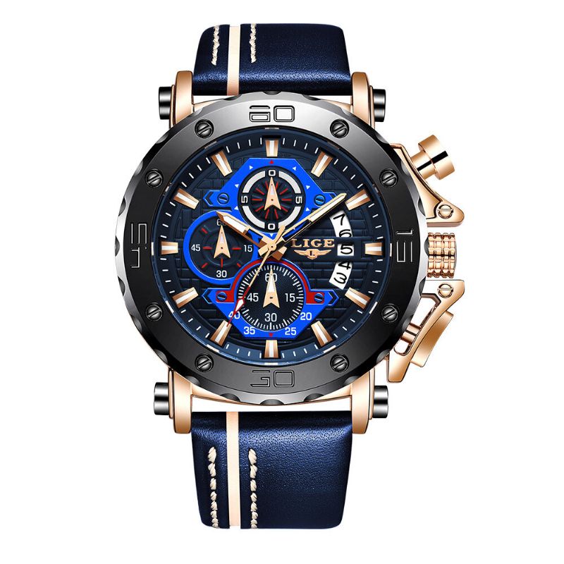 Lige 9996 Reloj De Pantalla Luminoso Para Hombre De Moda Reloj De Cuarzo Impermeable De 30 M