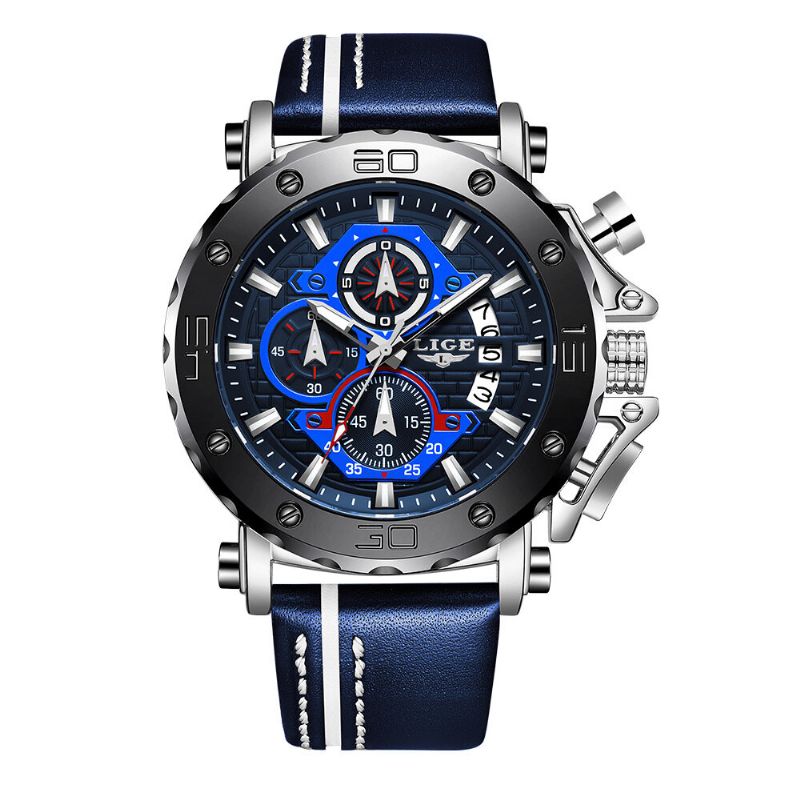 Lige 9996 Reloj De Pantalla Luminoso Para Hombre De Moda Reloj De Cuarzo Impermeable De 30 M