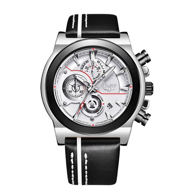 Lige Lg8901 Casual Sport Date Display Hombres Reloj De Pulsera Pantalla Luminosa Reloj De Cuarzo Con Banda De Cuero