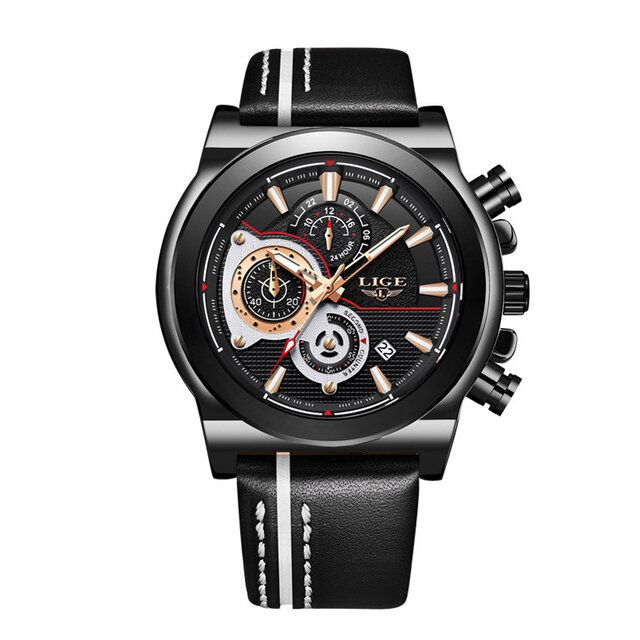 Lige Lg8901 Casual Sport Date Display Hombres Reloj De Pulsera Pantalla Luminosa Reloj De Cuarzo Con Banda De Cuero