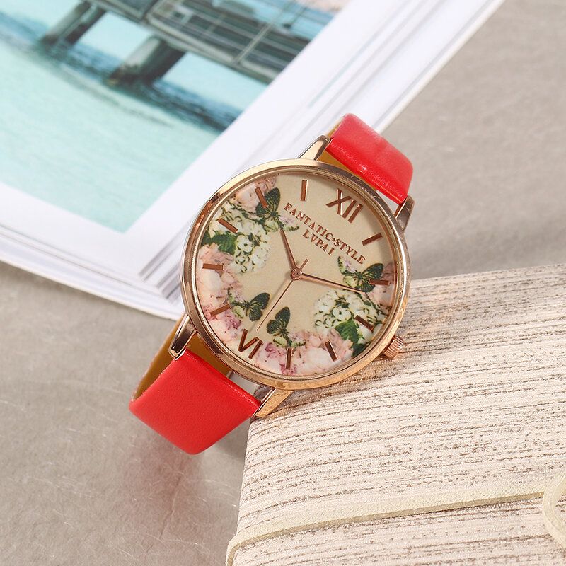 Lvpai Casual Fashion Landscape Pattern Pu Correa De Cuero Reloj De Pulsera Para Mujer Reloj De Cuarzo