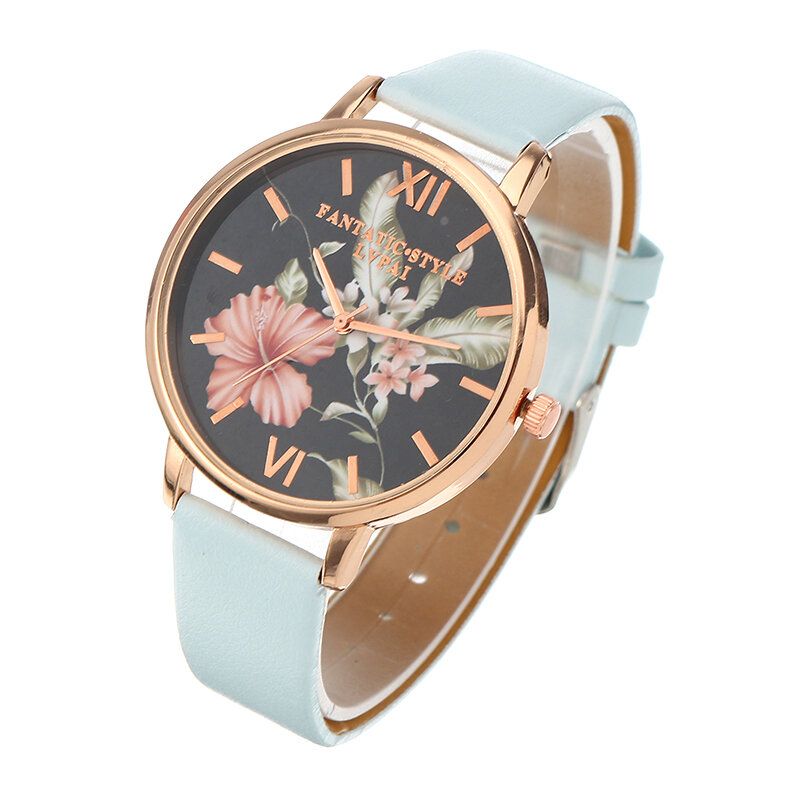 Lvpai Moda Flor Patrón Pu Correa De Cuero Mujeres Reloj De Pulsera Vestido De Mujer Reloj De Cuarzo