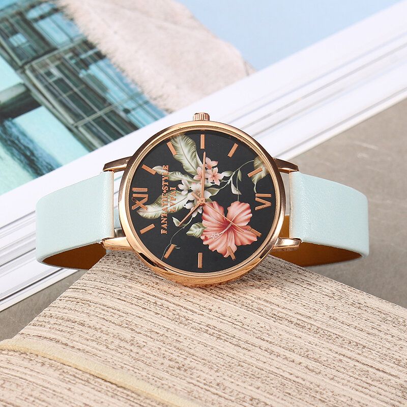 Lvpai Moda Flor Patrón Pu Correa De Cuero Mujeres Reloj De Pulsera Vestido De Mujer Reloj De Cuarzo