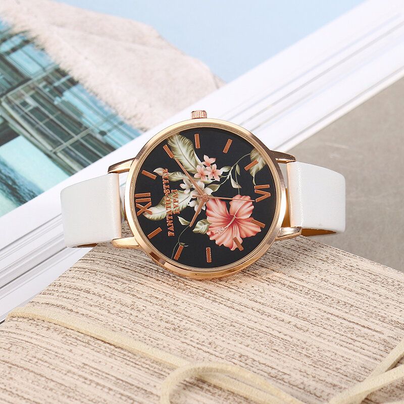 Lvpai Moda Flor Patrón Pu Correa De Cuero Mujeres Reloj De Pulsera Vestido De Mujer Reloj De Cuarzo