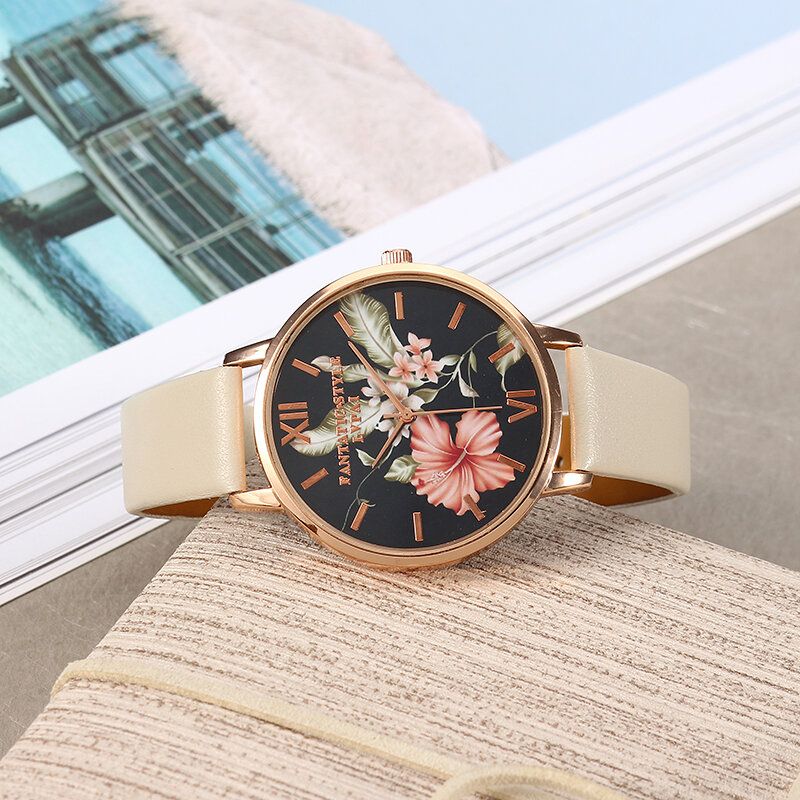 Lvpai Moda Flor Patrón Pu Correa De Cuero Mujeres Reloj De Pulsera Vestido De Mujer Reloj De Cuarzo