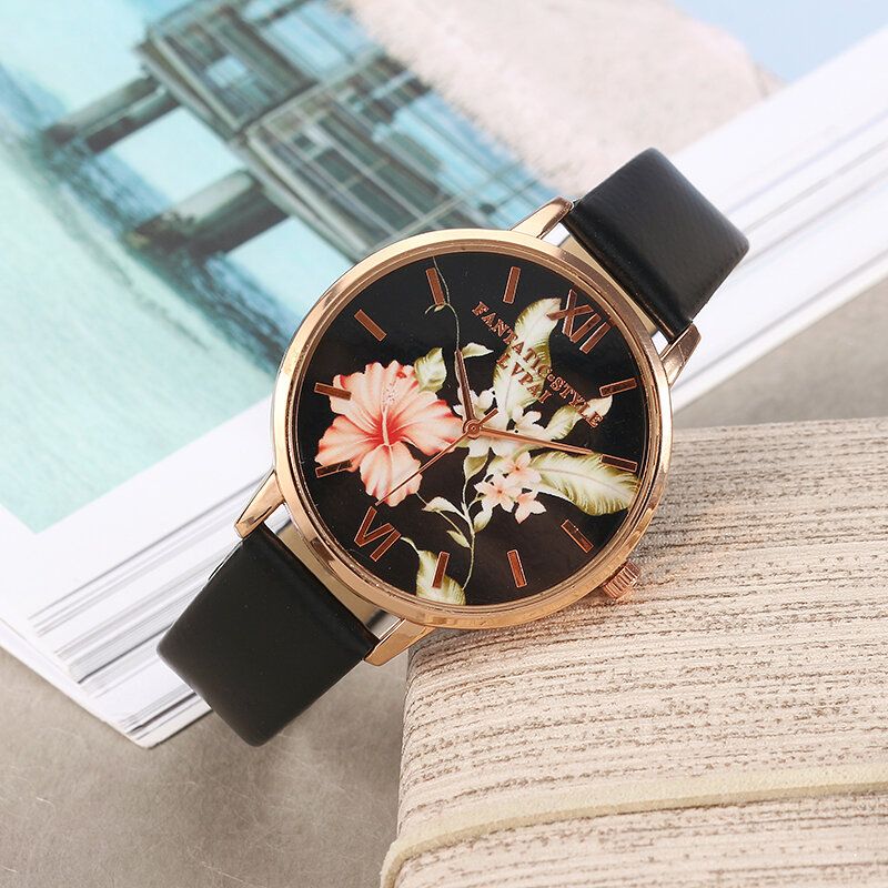 Lvpai Moda Flor Patrón Pu Correa De Cuero Mujeres Reloj De Pulsera Vestido De Mujer Reloj De Cuarzo