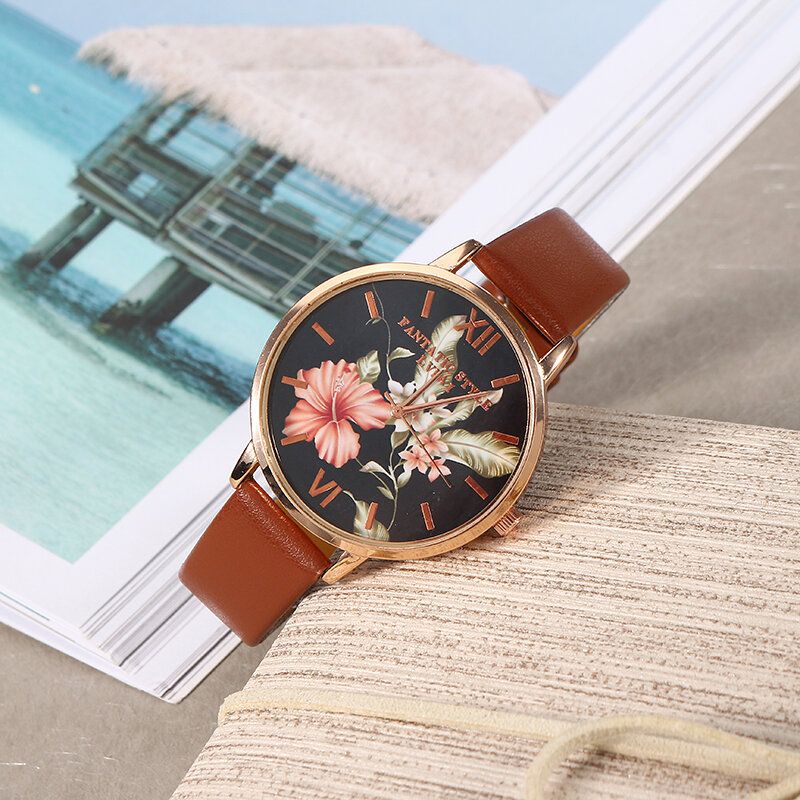 Lvpai Moda Flor Patrón Pu Correa De Cuero Mujeres Reloj De Pulsera Vestido De Mujer Reloj De Cuarzo