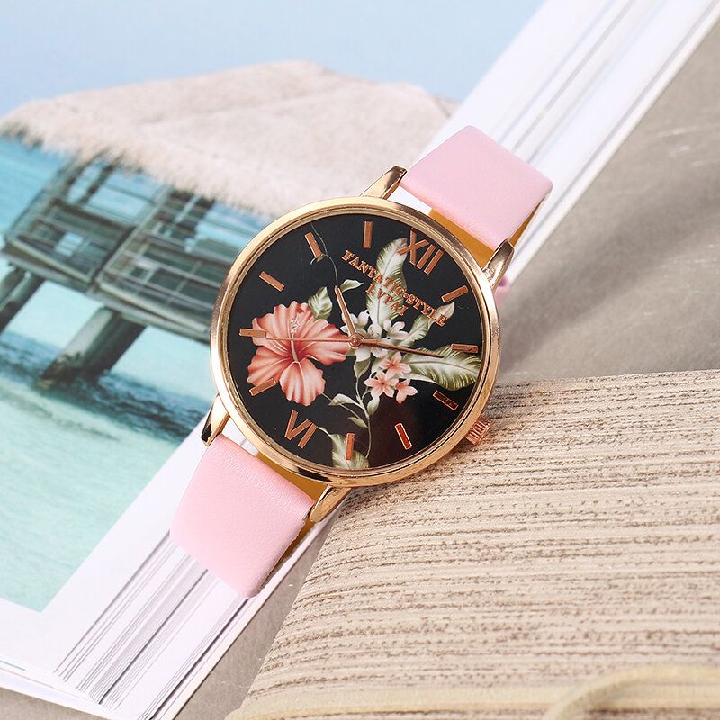 Lvpai Moda Flor Patrón Pu Correa De Cuero Mujeres Reloj De Pulsera Vestido De Mujer Reloj De Cuarzo