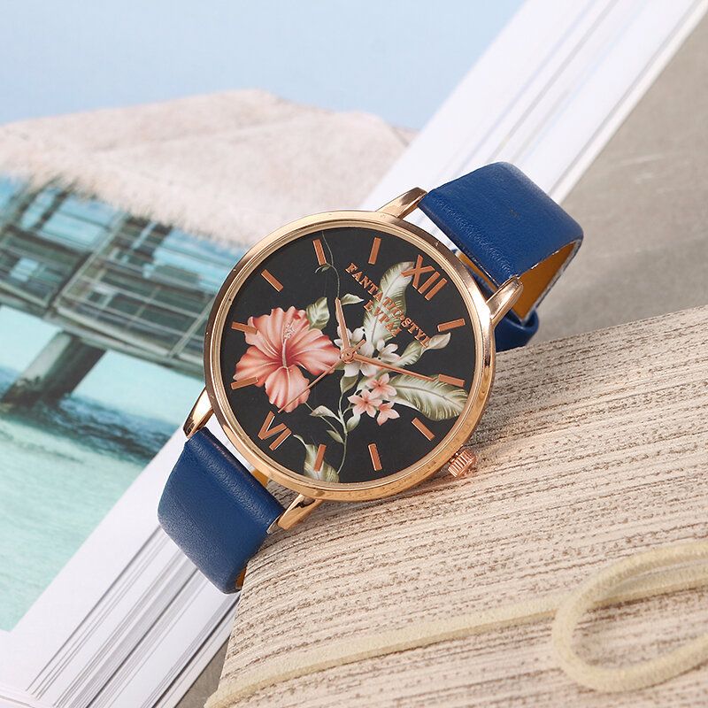 Lvpai Moda Flor Patrón Pu Correa De Cuero Mujeres Reloj De Pulsera Vestido De Mujer Reloj De Cuarzo