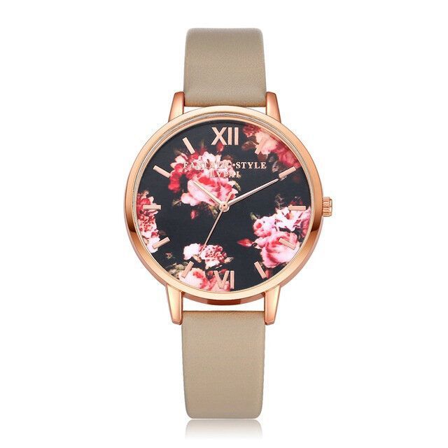 Lvpai P086 Pantalla De Flores Diseño Elegante Reloj De Pulsera Para Mujer Reloj De Cuarzo Con Banda De Cuero Pu