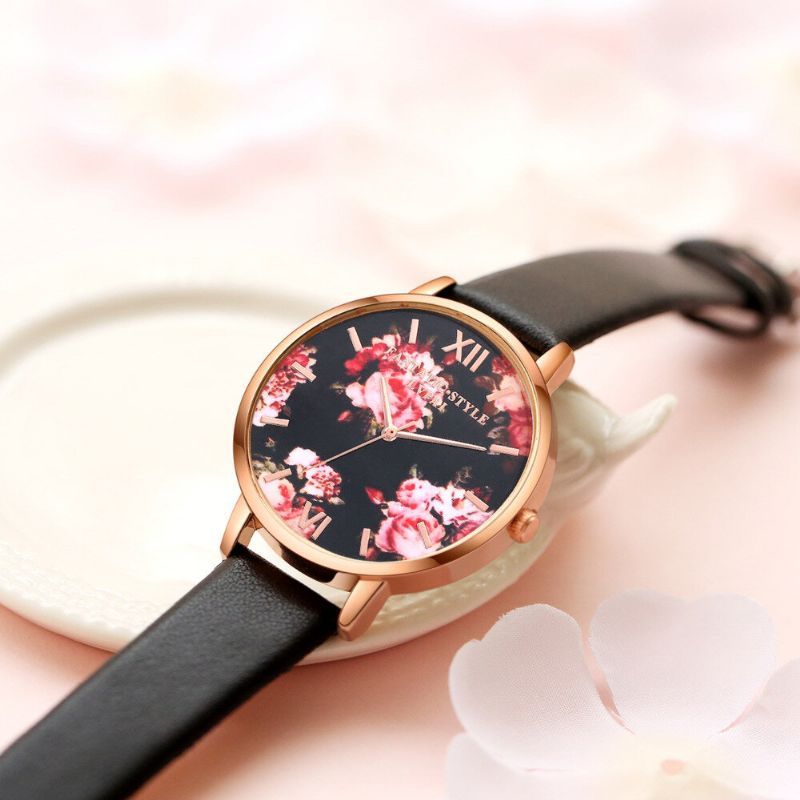 Lvpai P086 Pantalla De Flores Diseño Elegante Reloj De Pulsera Para Mujer Reloj De Cuarzo Con Banda De Cuero Pu