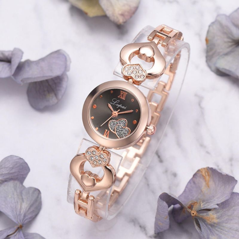 Lvpai P827 Crystal Love Heart Gift Reloj De Pulsera Para Mujer Relojes De Cuarzo De Estilo Casual De Acero Completo