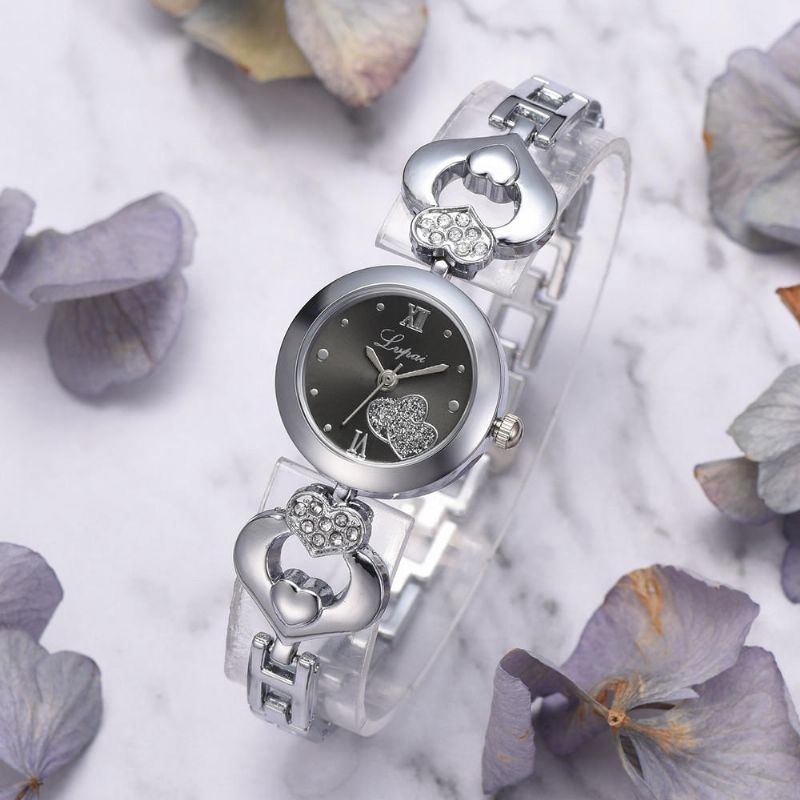 Lvpai P827 Crystal Love Heart Gift Reloj De Pulsera Para Mujer Relojes De Cuarzo De Estilo Casual De Acero Completo