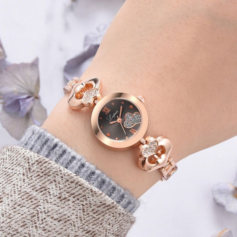 Lvpai P827 Crystal Love Heart Gift Reloj De Pulsera Para Mujer Relojes De Cuarzo De Estilo Casual De Acero Completo