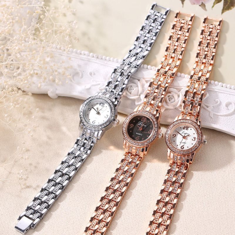 Lvpai Xr1671-1 Reloj De Pulsera Para Mujer Con Vestido De Diamantes Reloj De Cuarzo Con Diseño Elegante De Acero Completo