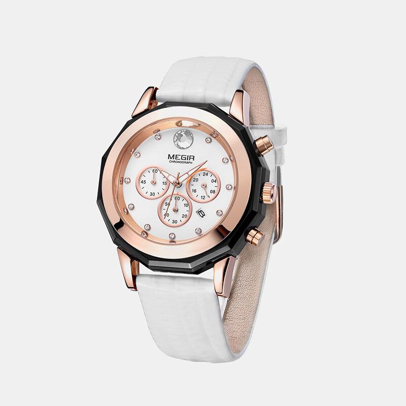 Megir 2042l Estilo De Moda Esfera De Cristal Pantalla De Fecha Correa De Cuero Impermeable Reloj De Cuarzo Para Mujer