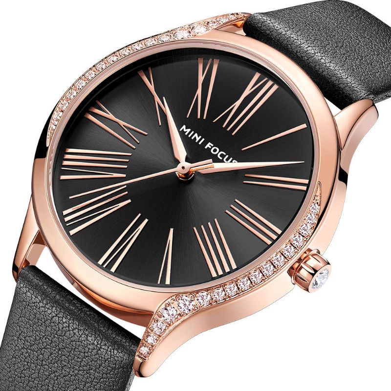 Mini Focus 0259l Reloj De Pulsera De Mujer Brillante De Estilo Casual Reloj De Cuarzo Con Correa De Cuero Genuino