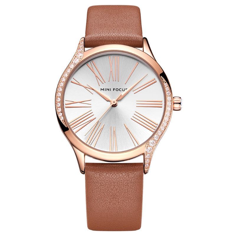 Mini Focus 0259l Reloj De Pulsera De Mujer Brillante De Estilo Casual Reloj De Cuarzo Con Correa De Cuero Genuino