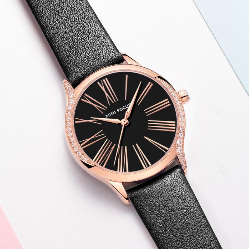 Mini Focus 0259l Reloj De Pulsera De Mujer Brillante De Estilo Casual Reloj De Cuarzo Con Correa De Cuero Genuino