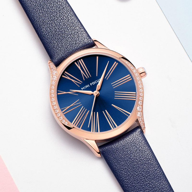 Mini Focus 0259l Reloj De Pulsera De Mujer Brillante De Estilo Casual Reloj De Cuarzo Con Correa De Cuero Genuino