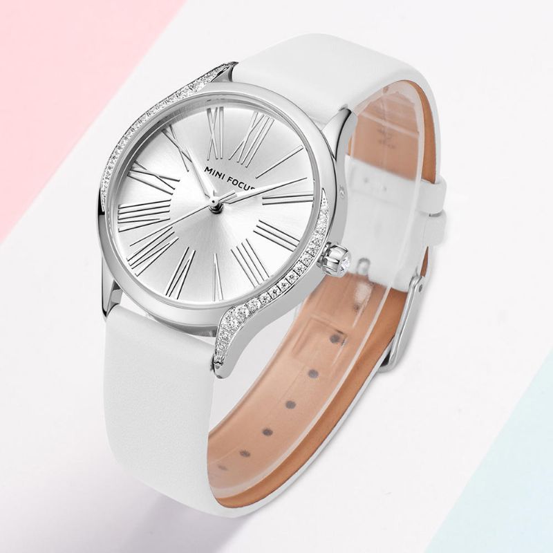 Mini Focus 0259l Reloj De Pulsera De Mujer Brillante De Estilo Casual Reloj De Cuarzo Con Correa De Cuero Genuino