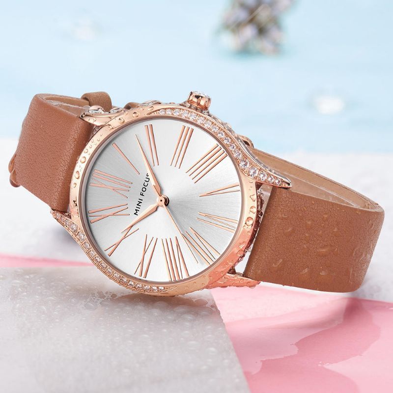 Mini Focus 0259l Reloj De Pulsera De Mujer Brillante De Estilo Casual Reloj De Cuarzo Con Correa De Cuero Genuino