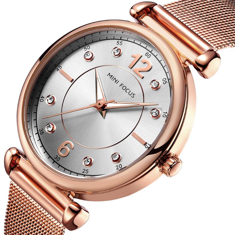 Mini Focus Mf0177l Reloj De Pulsera De Acero De Malla De Diseño Elegante Para Mujer Reloj De Cuarzo De Cristal Para Mujer