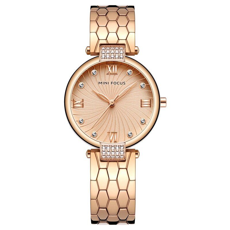 Mini Focus Mf0186 Reloj De Cuarzo Con Banda De Acero Completo Reloj De Pulsera De Cristal Para Mujer