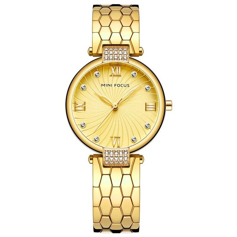 Mini Focus Mf0186 Reloj De Cuarzo Con Banda De Acero Completo Reloj De Pulsera De Cristal Para Mujer