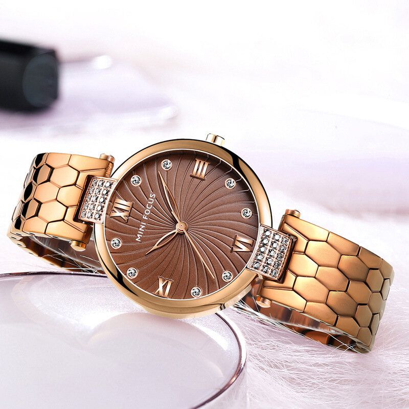 Mini Focus Mf0186 Reloj De Cuarzo Con Banda De Acero Completo Reloj De Pulsera De Cristal Para Mujer