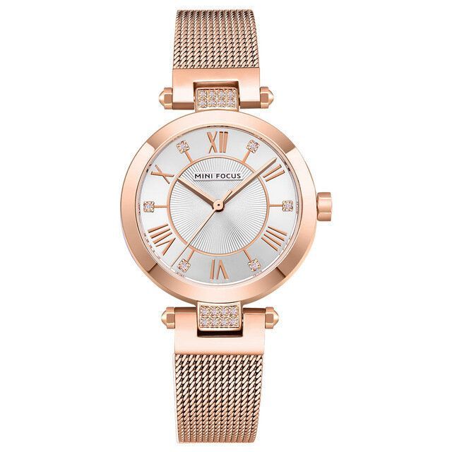 Mini Focus Mf0215l Casual Rome Number Design Reloj De Cuarzo De Acero De Malla Impermeable Reloj De Mujer