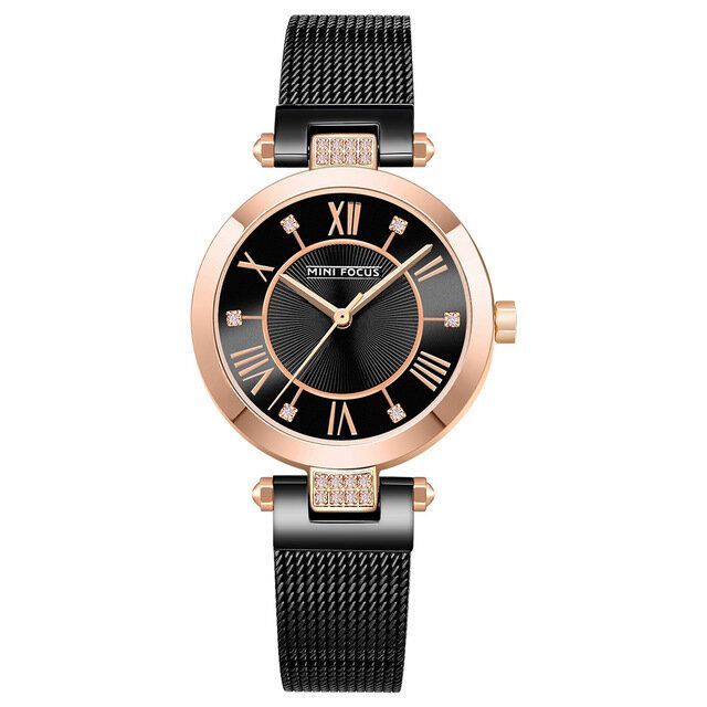 Mini Focus Mf0215l Casual Rome Number Design Reloj De Cuarzo De Acero De Malla Impermeable Reloj De Mujer