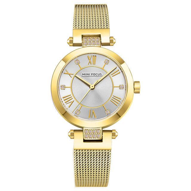 Mini Focus Mf0215l Casual Rome Number Design Reloj De Cuarzo De Acero De Malla Impermeable Reloj De Mujer