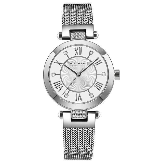 Mini Focus Mf0215l Casual Rome Number Design Reloj De Cuarzo De Acero De Malla Impermeable Reloj De Mujer