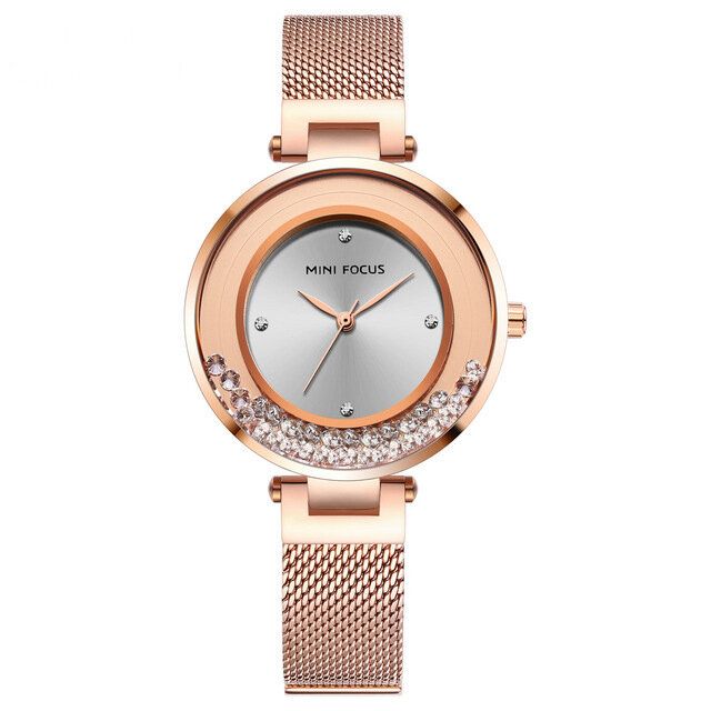 Mini Focus Mf0254l Correa De Malla Ultrafina Cristal Elegante Reloj De Cuarzo Para Mujer