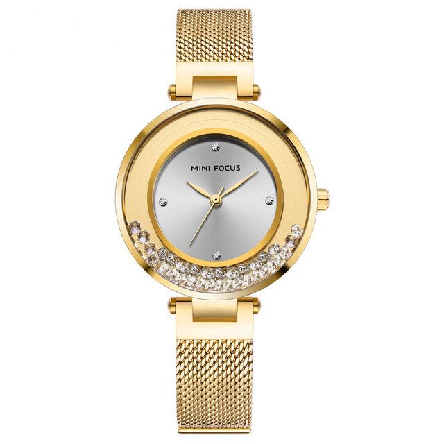 Mini Focus Mf0254l Correa De Malla Ultrafina Cristal Elegante Reloj De Cuarzo Para Mujer