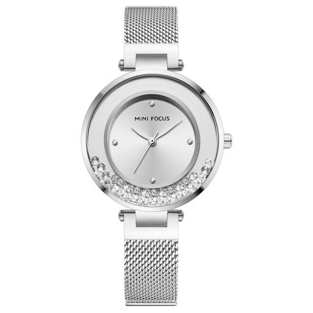 Mini Focus Mf0254l Correa De Malla Ultrafina Cristal Elegante Reloj De Cuarzo Para Mujer