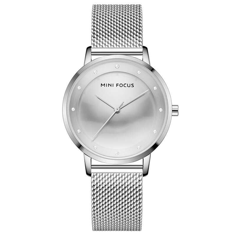 Mini Focus Mf0332l Reloj De Moda Para Mujer Dial De Diamantes Correa De Cinturón De Malla De Acero Inoxidable A Prueba De Agua Reloj De Cuarzo Simple Para Mujer