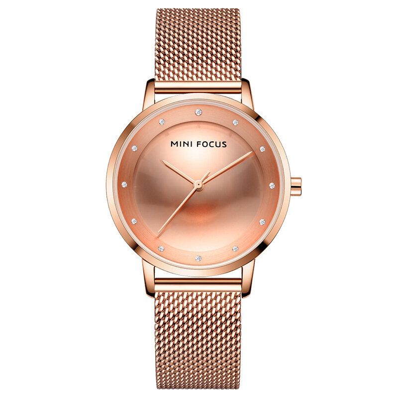 Mini Focus Mf0332l Reloj De Moda Para Mujer Dial De Diamantes Correa De Cinturón De Malla De Acero Inoxidable A Prueba De Agua Reloj De Cuarzo Simple Para Mujer